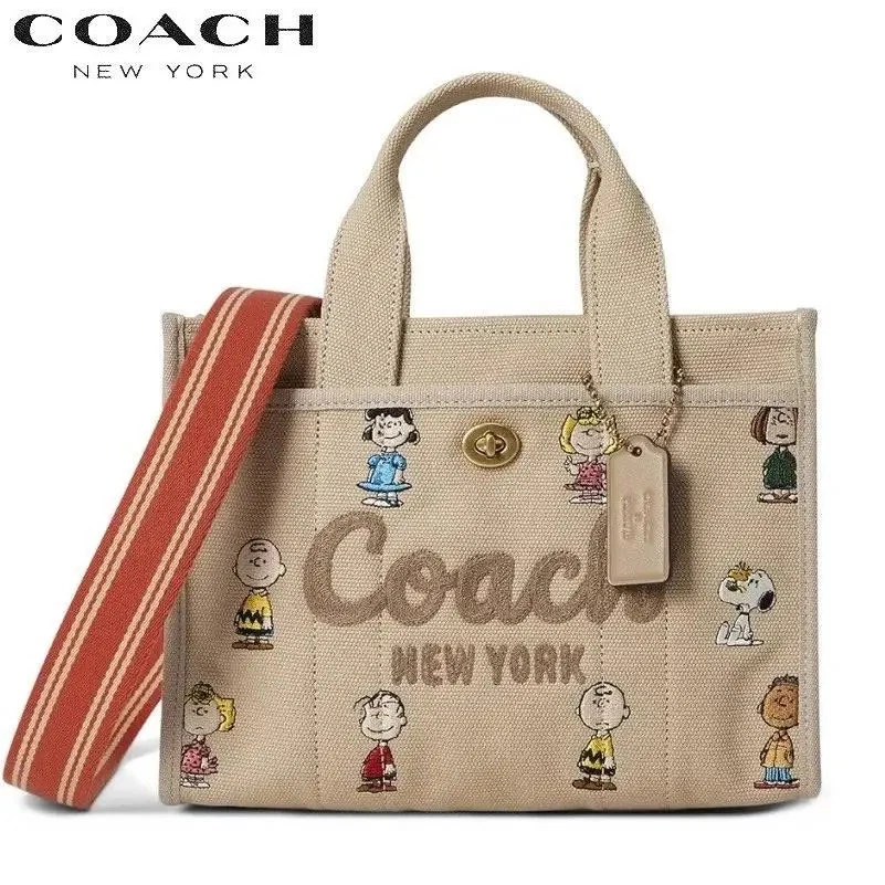 COACH ｘ PEANUTS CBH43 Cargo Tote Bag 26 Sholder Dark Natural Multi Outlet