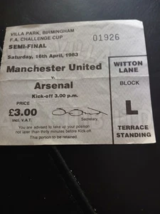 Man Utd V Arsenal Fa Cup Semi Final 1983 Stub Very Rare Indeed - Picture 1 of 3