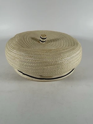 Vintage Union Made Straw Hat Flat Crown Boater Style Ribbon Bow USA - Image 1 of 4