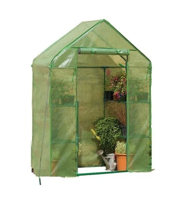 Gardman Walk In Greenhouse with 2 Tier Shelving Unit and Zippered Door, Green - Image 1 of 4