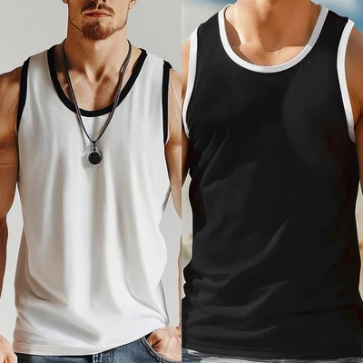 Mens Muscle Fitness Sport Sleeveless Tank Top Solid Color Running Vest - Immagine 1 di 4