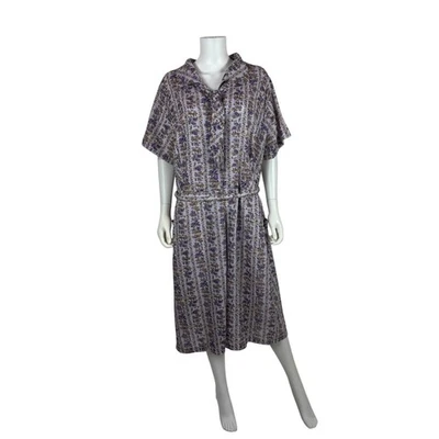 Vestido Toile Vintage Años 60 Para Mujer 2X Púrpura Novedad Estampado Cinturón Volup Corbata Shir Foto 1 de 4