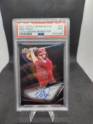 2021 Topps Chrome Black Mike Trout Auto-Orange Refractor /25 PSA 9 - Image 1 of 2