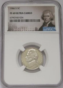 1986-S Jefferson Nickel NGC PF69 UCAM Graded ULTRA CAMEO PROOF = 2nd BEST - Picture 1 of 8