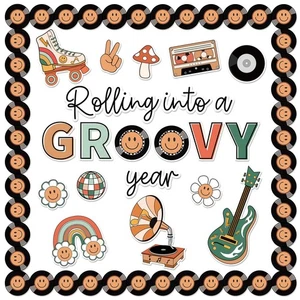 57Pcs Retro Groovy Bulletin Board Decoration Kit Vintage Boho Disco Hippie Cl... - Picture 1 of 7