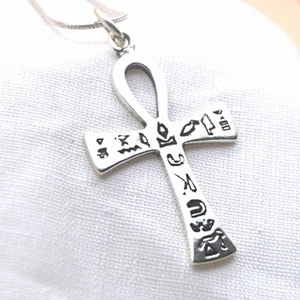 Egyptian Hieroglyph Ankh Sterling Silver Pendant Reiki Protection Cross of Life - Picture 1 of 10