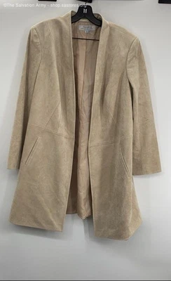 Abrigo para mujer Tahari beige bolsillos manga larga frente abierto talla 14W Foto 1 de 4