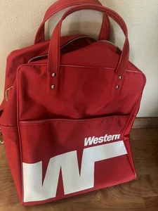 Vintage Western Airlines Red Vinyl Zippered Travel Bag Shoulder Carry 1970s Rare - Picture 1 of 8