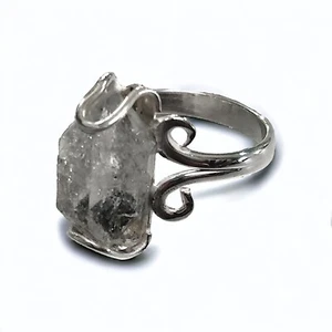 Natural Herkimer Diamond , 925 Sterling Silver Ring/Rough Herkimer Diamond Ring - Picture 1 of 9