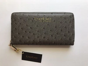 Cartera para mujer Bebe Clarita avestruz cremallera alrededor gris oscuro nueva con etiquetas - Imagen 1 de 7