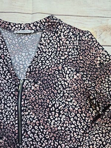 Nanette Lepore Women Size M Top Long Sleeve Half Zip Leopard Cheetah Pink Navy - Picture 1 of 9