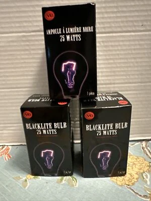 Black Light Bulb 75 Watts Lightbulb VEI Fits Standard Light Sockets Set Of 3 - Image 1 of 4