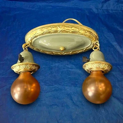 Nice! Antique Brass two Socket flush mount ceiling fixture 56C - Image 1 of 4