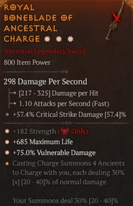 Diablo 4 S7 Season 7 3GA Sword 182 Strength 685 max life 75% Vulnerable Damage - Picture 1 of 1