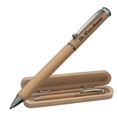 Drehkugelschreiber mit Namensgravur - aus Buchenholz - in einem Etui - Bild 1 von 4