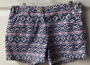 Nautica Print Shorts Girls Size 12 Blue Pink White Geometric Adjustable Waist - Picture 1 of 6