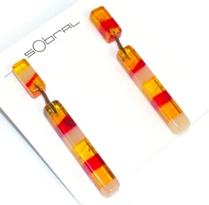 Sobral Eco Ambar Clarissa Earthy & Fiery Hues Dangling Artist Made Post Earrings - Picture 1 of 6