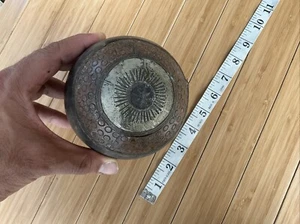 Vintage Decorative Ball Brown Wood Sphere Embossing Brass Metal Inlay - Picture 1 of 5