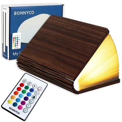 Lampada Libro Led Pieghevole in Legno Telecomando 16 Colori e Timer – BONNYCO - Immagine 1 di 4