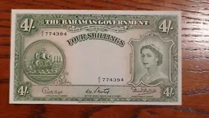 1953 BAHAMAS FOUR SHILLINGS NOTE VF+ CIRCULATED 4S Bill BUY IT NOW! - Picture 1 of 4