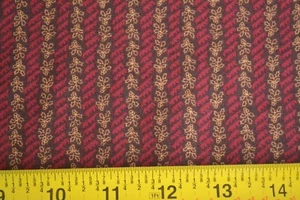 By 1/2 Yd, Red Gold Dark-Brown Floral Striped, Thimbleberries/Pine & Rose, B80 - Picture 1 of 6