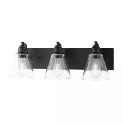NEW Hampton Bay Manor 24 in.3-Light Matte Black Industrial Bathroom Vanity Light - Image 1 of 2