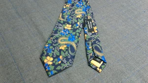 Ascot Krawatte aus reiner Seide Paisley marineblau grün gelb royalblau - Bild 1 von 1