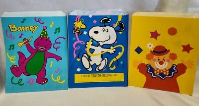 10 винтажных мешков для лакомств Hallmark*Kids Party*Paper Loot Bags*Treat Sacks*Snoopy*Barney*неиспользованные - Изображение 1 из 4