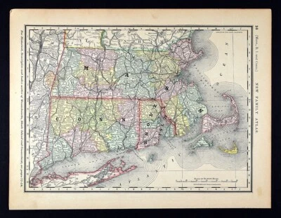 1882 Watson Map Massachusetts Rhode Island Connecticut Boston Hartford Cape Cod - Image 1 of 4