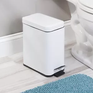 1.3 Gal Stainless Steel Step On Trash Can Slim Bathroom Office White - Picture 1 of 7