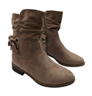 womens ankle boots suede round toe tie detail zip up brown uk size 4 new