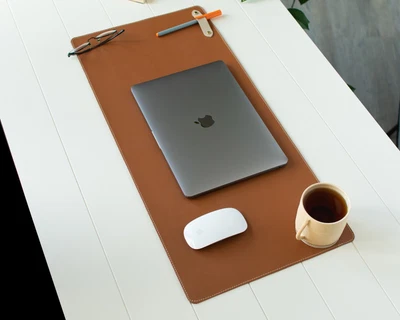 Schreibtischunterlage Leder 70x30cm Braun und Schwarz Laptop Matte Mauspad XXL - Bild 1 von 4