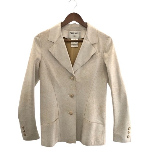 CHANEL COCO Mark giacca di pelle giacca sartoriale avorio pelle di agnello CC