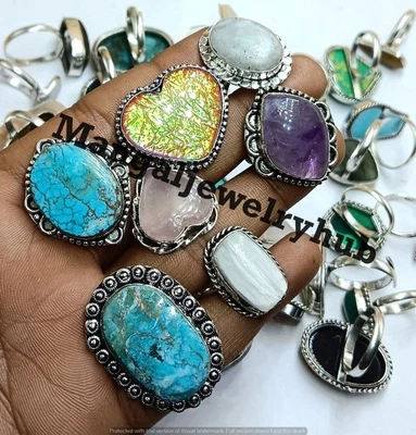 ¡Lote! Anillos de turquesa y mezcla de piedras preciosas enchapados en plata de ley 925 joyería al por mayor Foto 1 de 4