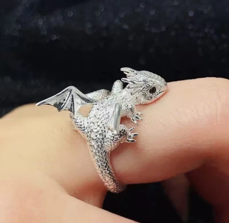 Ring Fingerring Häkelring, Drache Drachen Metall Fantasie silber verstellbar  - Bild 1 von 1
