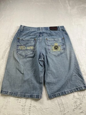 Мужские джинсовые шорты Red Ape 36 синие вышитые искусственно состаренные мешковатые хип-хоп Y2K - Изображение 1 из 4