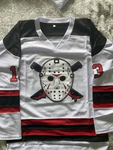 Friday The 13th Jason Voorhees Mask Hockey Jersey Movie Horror White LARGE *L* - Picture 1 of 8