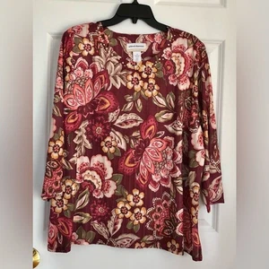 ALFRED DUNNER FLORAL TOPS MULBERRY STREET PLUS SIZE 3X RHINESTONES CREW NECK - Picture 1 of 9