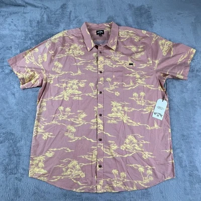 Рубашка мужская Billabong 2XL розовая воскресенья SS эластичная с коротким рукавом гавайская на пуговицах - Изображение 1 из 4