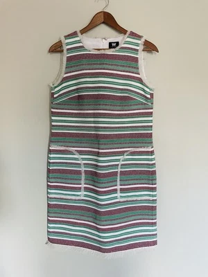 W By Worth Red, Green, White, Navy Fringe  Sheath Dress. Size 2. Holiday. Luxury - Image 1 of 4