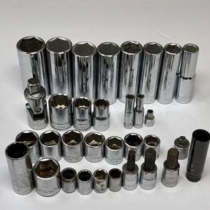 De Colección Husky Tool EE. UU. Enchufe Lote de (30) 1/2" 3/8" 1/4" Dr SAE/Métrico Poco Profundo/Profundo - Imagen 1 de 14