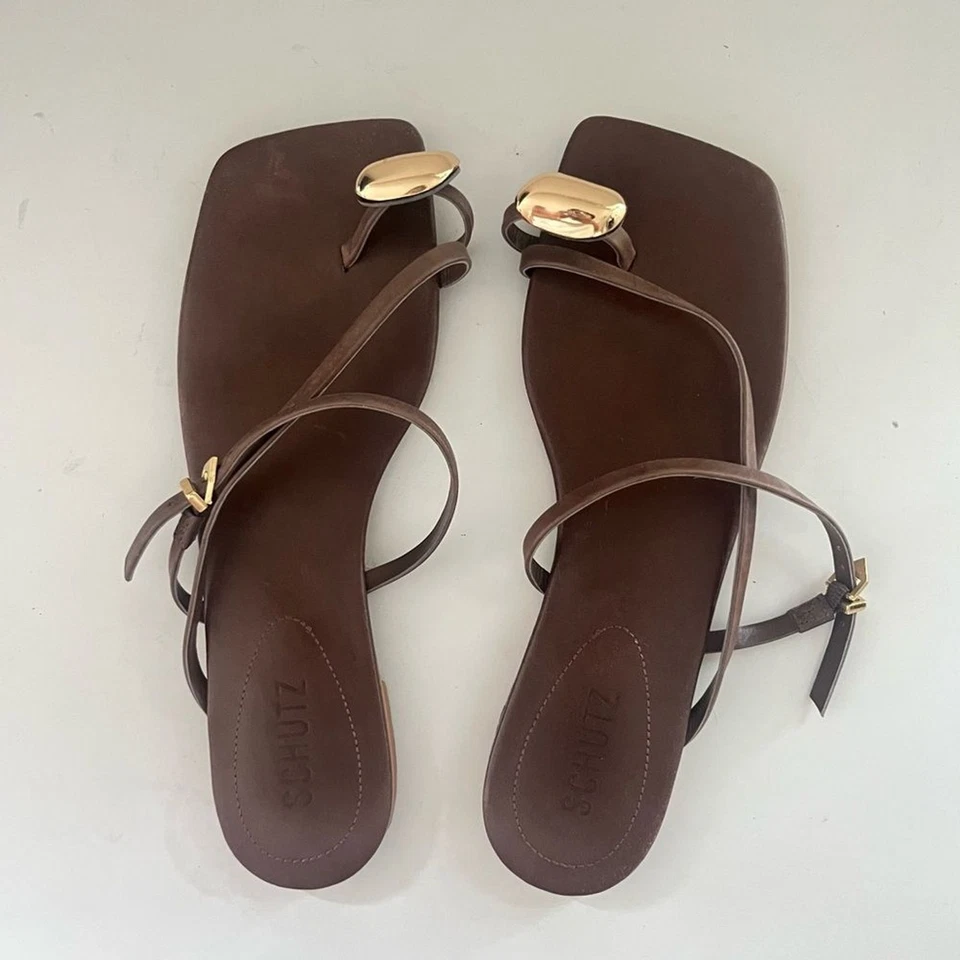 Sandalias Schutz Elysa Cuero Marrón Talla 8.5 Punta Abierta Tirantes Gladiador Informales Foto 1 de 4