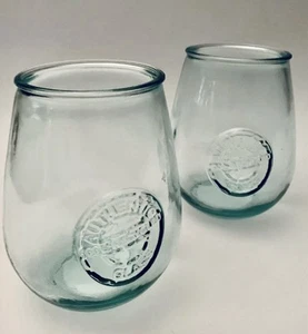 San Miguel 100% Authentic Recycled Aqua 22 oz Stemless Wine Glasses Set Of 2 - Picture 1 of 7