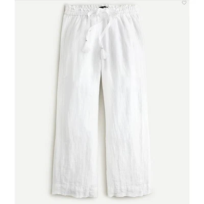 Pantalones blancos J.Crew con cordón mezcla de lino tiro medio pierna ancha para mujer talla 6 Foto 1 de 4
