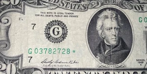STAR ⭐️ 1969 Small Face 🌟 $20 Dollar Federal Reserve Banknote G03782728* - Picture 1 of 5
