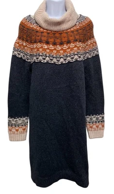 Madewell Sweater Dress Womens Medium Black Turtleneck Fair Isle Alpaca Blend - Image 1 of 4