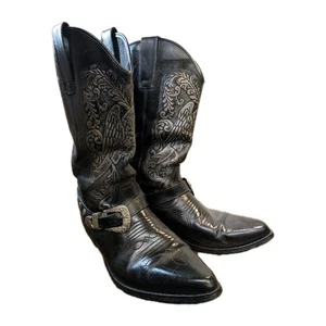 Mocci Herren Schwarz Leder Cowboystiefel Größe UK 9 Hergestellt in Spanien Vintage  - Bild 1 von 24