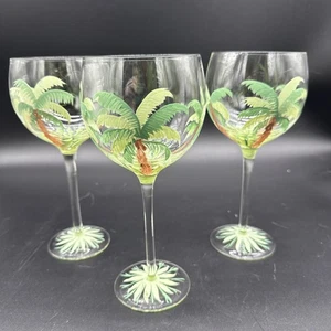 Palm Breeze handbemalt 8,5" Kelche Wein Stielgläser Gläser, 3er Set, Vintage - Bild 1 von 3
