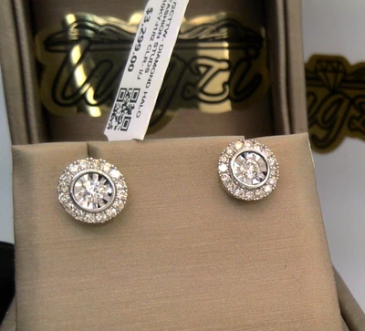$3000-1/2CT TW DIAMANTE CERTIFICADO HALO RACIMO PENDIENTES 💥10k Oro Amarillo ⭐ Foto 1 de 4