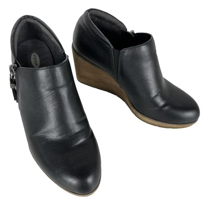 Dr Scholls Be Energized Black Leather Wedge Side Zip Ankle Booties Size 7 - Image 1 of 4